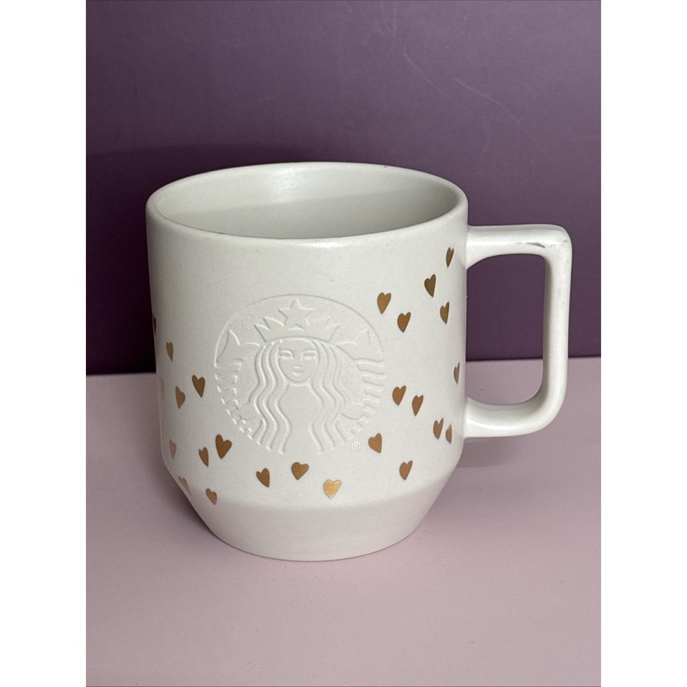 2016 Starbucks Mermaid Gold Confetti Hearts Embossed Coffee Mug Cup Valentine